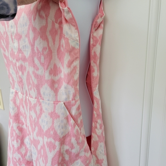 GAP 100% Linen Lined Pink White V Neck Mini Dress Pleated Pockets Size 0 - Picture 7 of 12